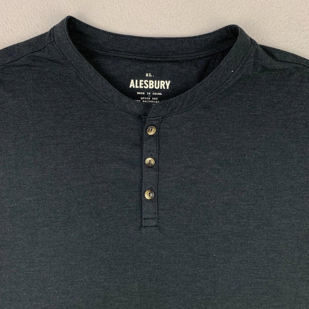 Alesbury Henley T-Shirt‎ Mens XL Black Short Sleeve Casual Blank Tee Preppy
